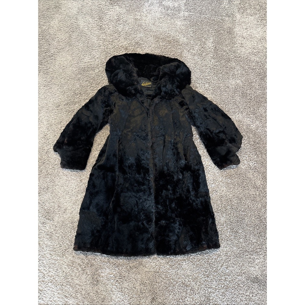 1940s 50s Lehrer Fine Furs Hollywood Black Fur Long Coat Size L Large